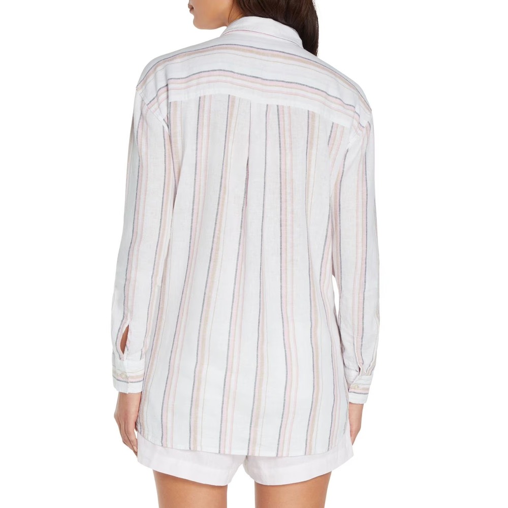 Gap Womens Linen Blend Button Down Shirt XL Multi Relaxed Fit Long Sleeve Stripe - Picture 3 of 8